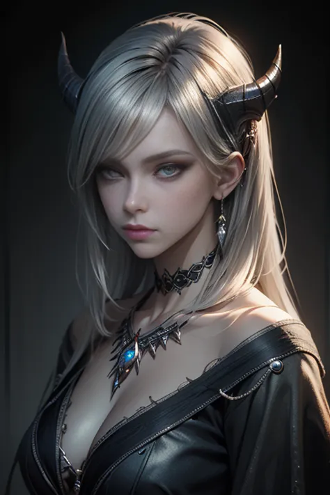 Ancient, noble demon, Vivian, silver hair, rings, female creature, prehistoric era, heiress, Extremely realistic shading, master...