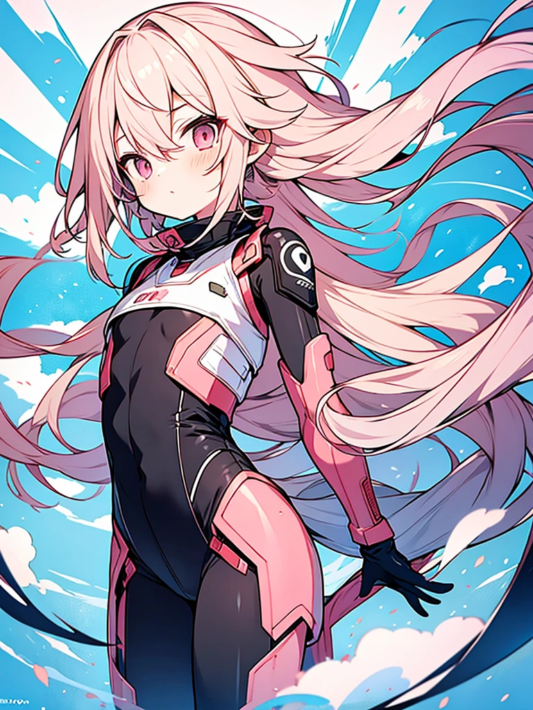 anime style shota character,1person,hyper pretty shota wearing ultra cute Combat body suit,shota is flat body,pale pInk long hair,cross-dressing,