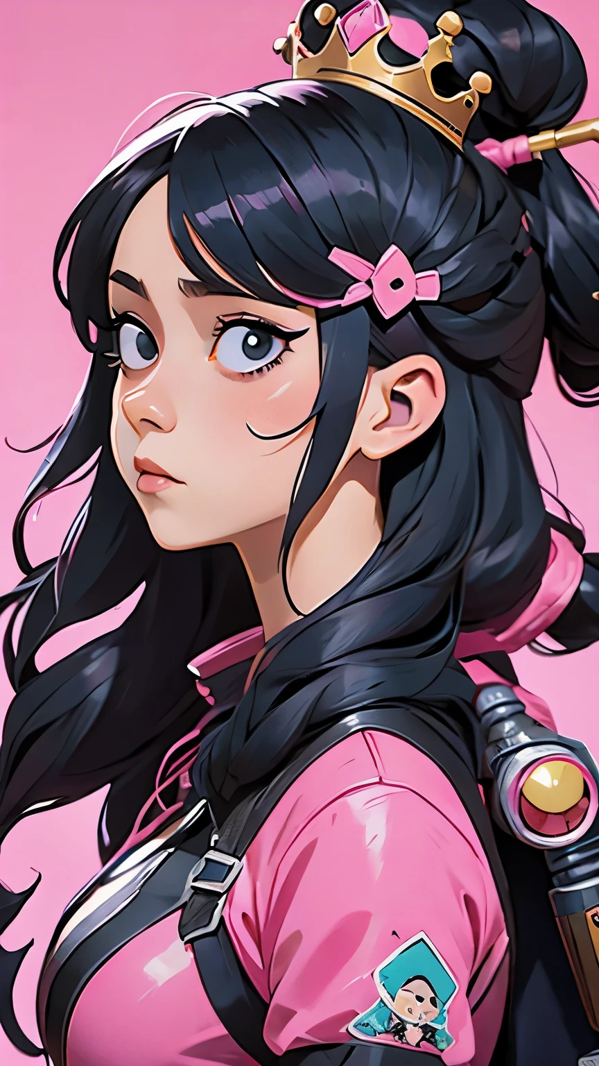 a girl with a crown on her head and a pink background, cyberpunk art by Yamagata Hiro, trending on pixiv, gothic art, decora inspired illustrations, 1 7 - year - old anime goth girl, detailed portrait of anime girl, “anime girl, anime style illustration, by shirow masamune, cyberpunk anime girl, stunning anime face portrait