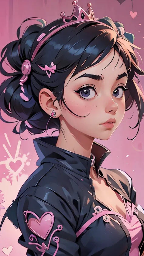 a girl with a crown on her head and a pink background, cyberpunk art by Yamagata Hiro, trending on pixiv, gothic art, decora ins...