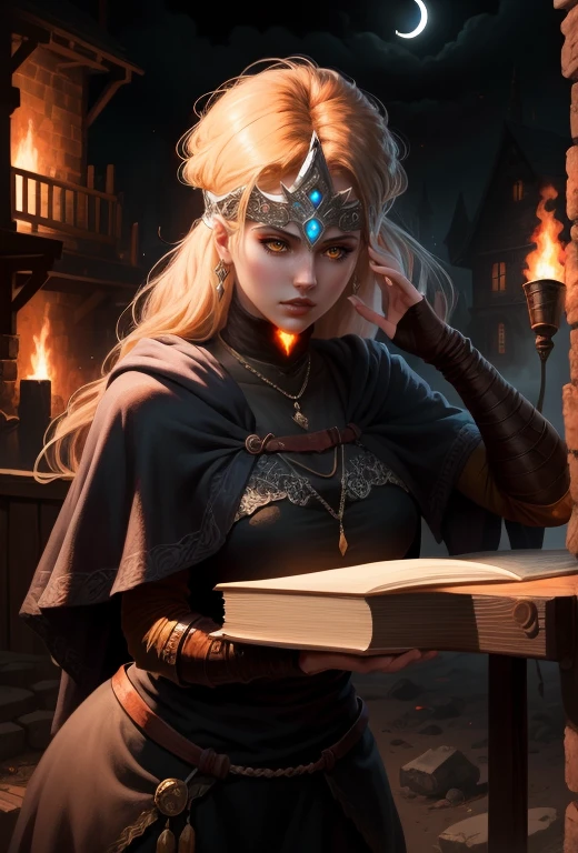 Firekeeper - Dark Souls 3, mask, mask covers eyes, mouth and nose exposed, ig model | artgerm, extremely detailed artgerm, hyperrealistic fantasy art, artwork in the style of guweiz, artgerm and wlop, wlop and artgerm, alena aenami and artgerm, artgerm. anime illustration, dark moody atmosphere, solar eclipse, outside, stars, bon fire