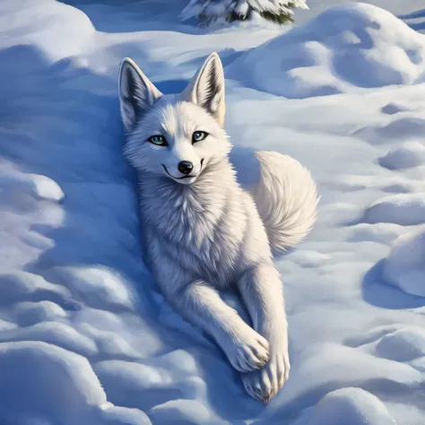 White fox lying in snow