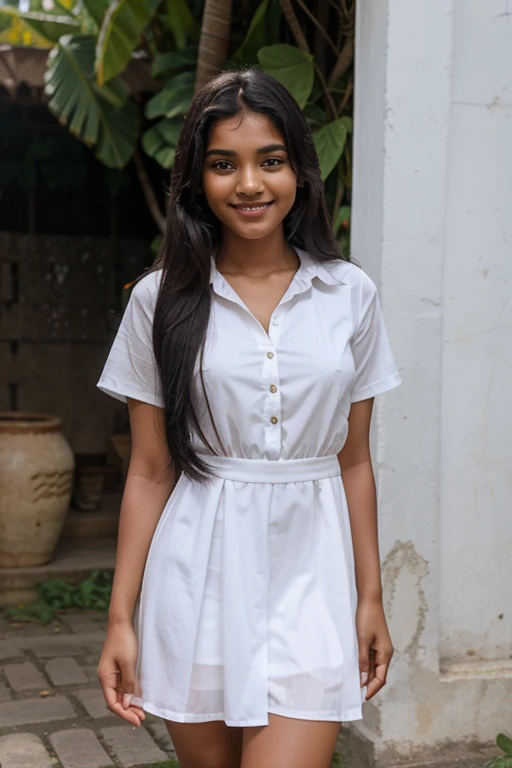 A 18 year old Sinhala Sri Lankan cute girl wore a A white SeaArt AI