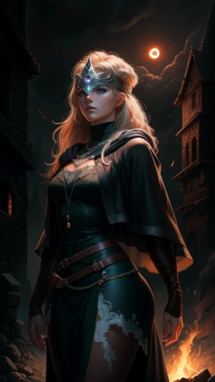 Firekeeper - Dark Souls 3, ig model | artgerm, extremely detailed artgerm, hyperrealistic fantasy art, artwork in the style of guweiz, artgerm and wlop, wlop and artgerm, alena aenami and artgerm, artgerm. anime illustration, dark moody atmosphere, solar eclipse, outside, stars, bon fire