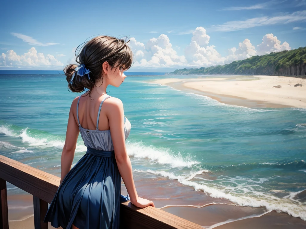 Blue moment scenery、Girl、Seaside、Looking into the distance