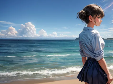Blue moment scenery、Girl、Seaside、Looking into the distance