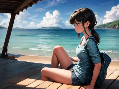 Blue moment scenery、Girl、Seaside、Looking into the distance,