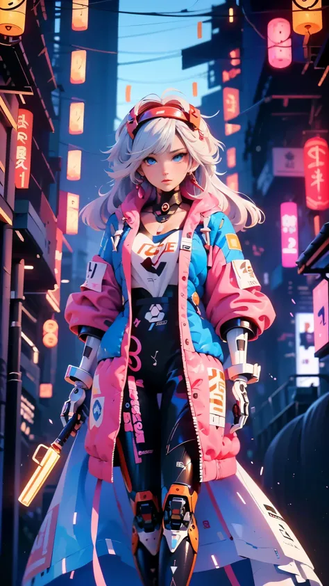 (La Best quality,a high resolution,Ultra - details,valid), (Racing doll Soryu Asuka Langley with long pink hair and (blue jacket...