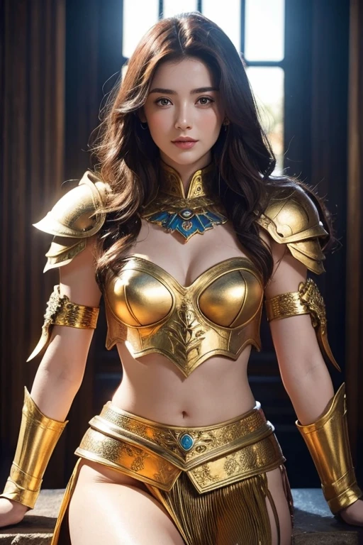 mulher de 25 anos, cavaleiro, mitologia, armadura colorida, Sensual