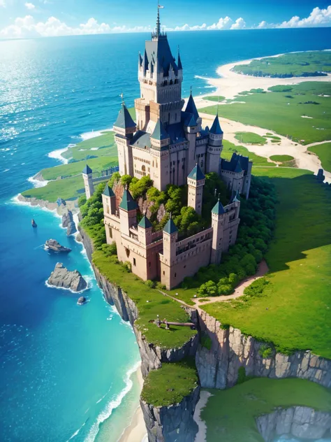 An island with a castle in the sky