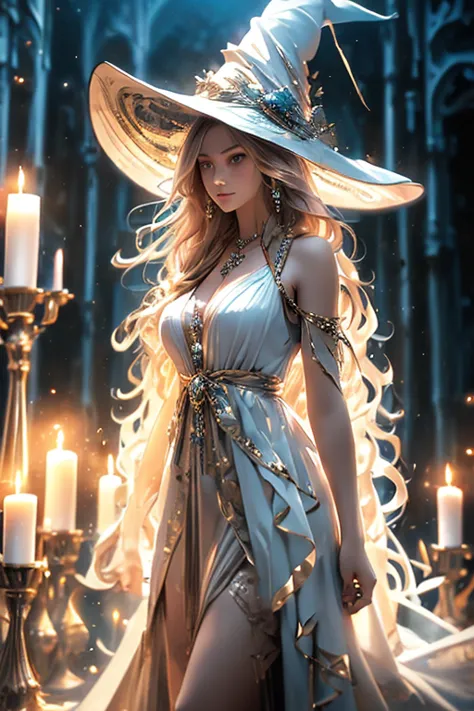 (highres,best quality:1.2),witch,armor,detailed eyes,long hair,spell casting pose,flowing robes,mysterious atmosphere,dark fores...