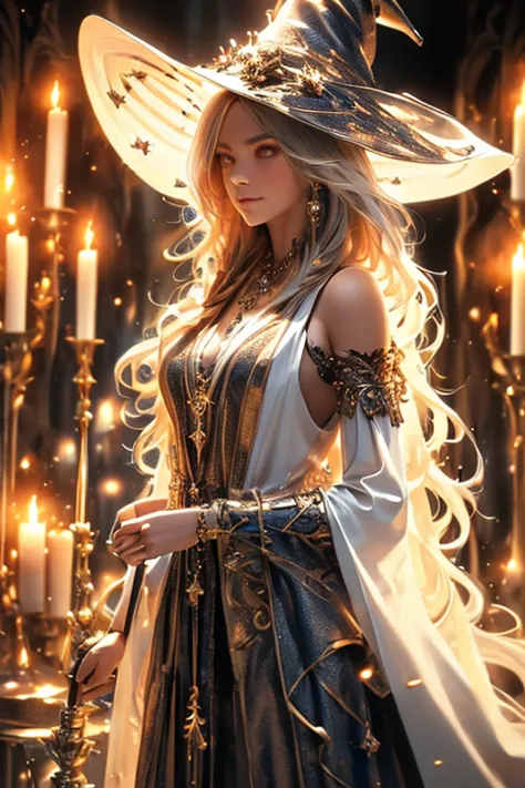 (highres,best quality:1.2),witch,armor,detailed eyes,long hair,spell casting pose,flowing robes,mysterious atmosphere,dark fores...