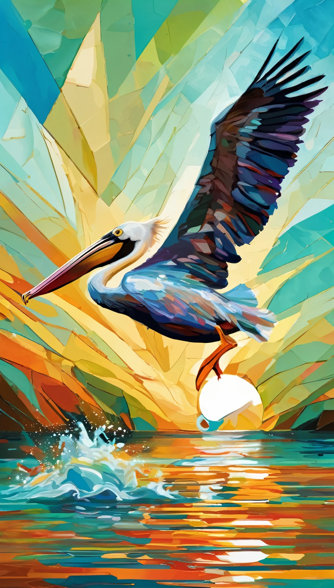 digital painting, bird, Osprey, diving in the water, hunting a fish, catches a fish, streamlined shape quilting down, 