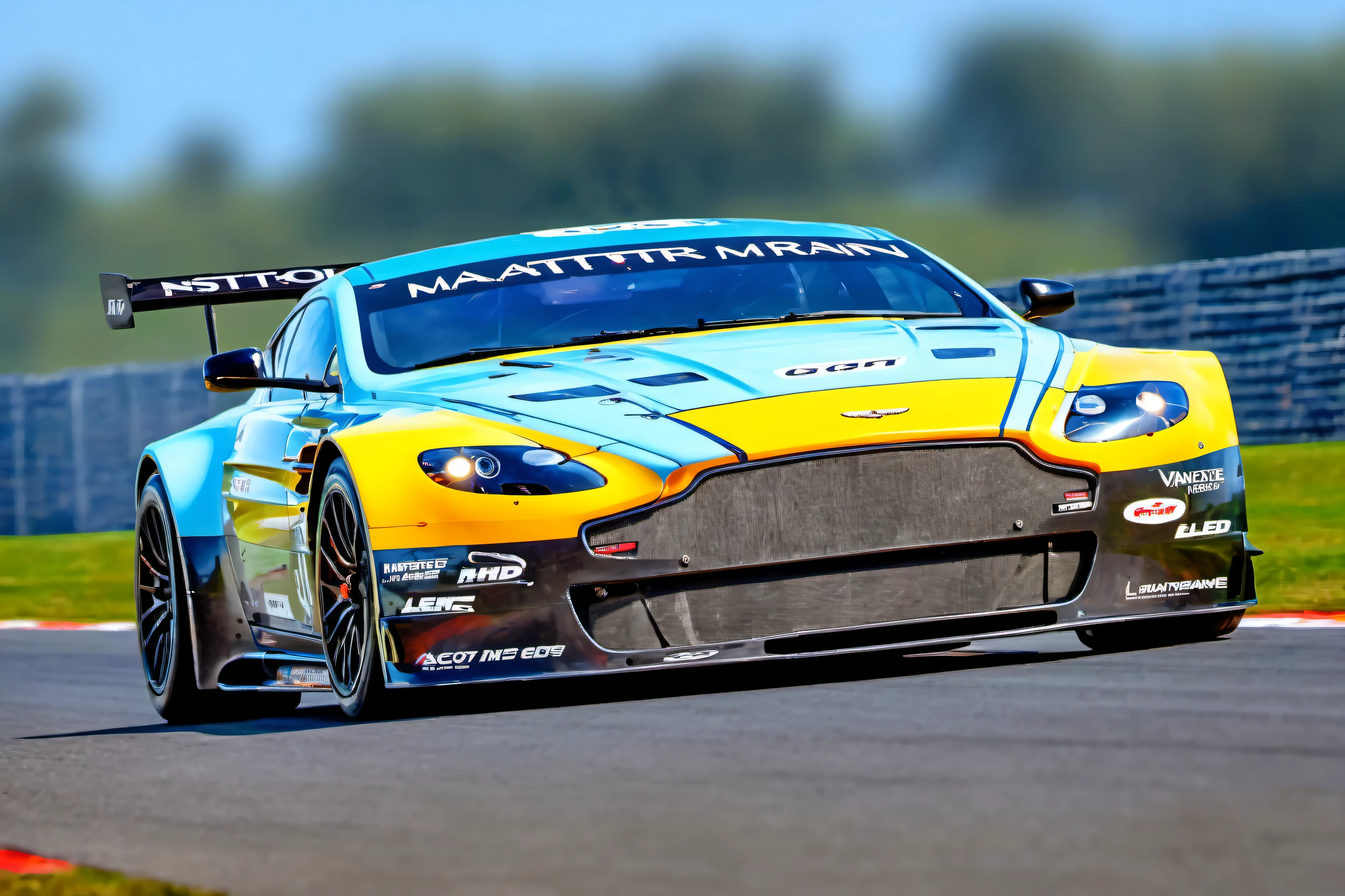 masterpiece, best quality, aston martin v8 vantage amr gte, le mans race track, in motion, full specular sharpened 3D, HDR, UHD, vivid colors, occlusion, masterpiece, panorama, super detail, accurate, best quality, 16K, ultra-super quality, ultra-photo realistic detail, utltra-high nanite atmospheric lighting, ultra-high detailed reflections, very far shot, ultra-wide angle, 4D composite mapping, ultra-high 3D depth mapping quality, ultra-high render quality, OLED, dynamic rich shadows, ultra-high realistic graphics, HDR, (very far shot), ultra-high background detail, god rays, backlighting