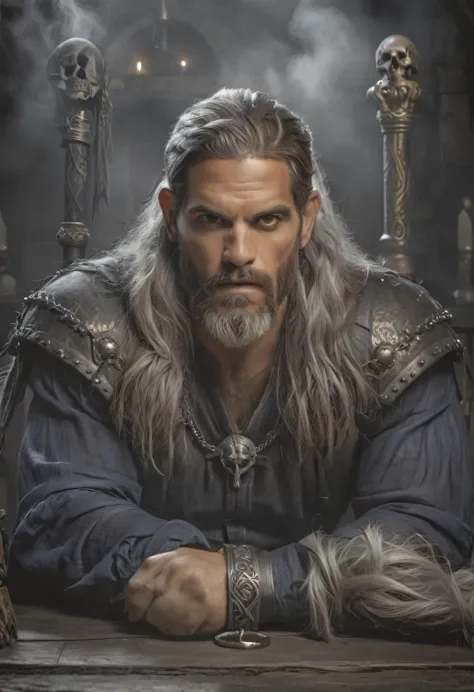 cavaleiro mistico, misteriso, mago arcano, appearing face and shoulders dark scenery, aparecendo a boca, barba grande, viking, a...