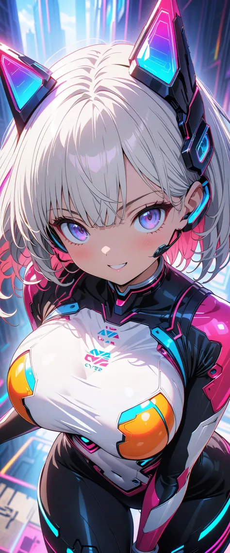 (Anime artwork, Anime Style, Studio Anime, Very detailed, Latest, Vibrant, Anime Coloring, High Contrast, masterpiece:1.2, highest quality, Best aesthetics), (1 girl), ((Cyber Headset, Mechanical bodysuit:1.2, Cyberware:1.1)), Color Connection, Colored, Vi...