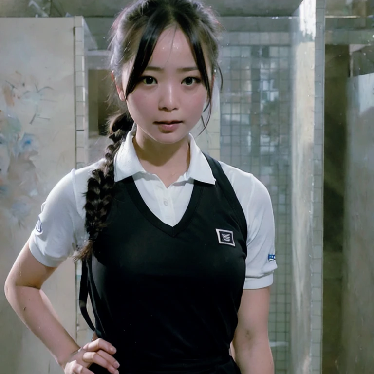 (masterpiece, best quality:1.2), 1girl, solo, A very beautiful Japanese high school female teacher, changing in the locker room, takes off her tennis uniform,