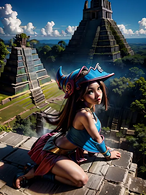 Maga oscura en una ruinas mayas del gran jaguar en Tikal. Ella las sobre vuela. She is in the Aires and sees some Mayan ruins Ti...