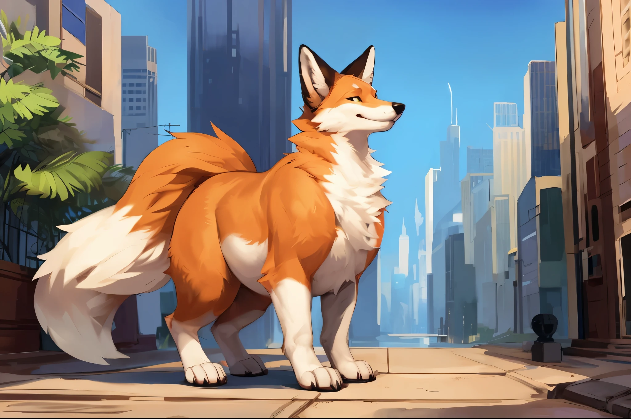 4k ultra quality, 4k full body view,(ultra high detailed body),((feral)) fox,by mystikfox61, by glitter trap boy,feral paws, by bebebebebe,by morethreedee, by seibear,(thick thigh),(chubby thigh),thicc thigh,thick legs,chubby legs,thicc legs,massive butt,enomorous thigh,massive thigh,massive legs,thick lower legs,wide legs,(detailed thigh),(wide thigh),fluffy belly sharp nails,((sfw)),(ultra detailed face),detailed eyes,big tail,fluffy tail,(detailed tail),enomorous tail,bigger tail,huge tail,volumetric light,muscle legs,big paws,(thick paws),fluffy paws,furry paws,enomorous paws,(feral focus), beast,(bigger lower body),(long legs),side view,master works, super fine, 4k resolution, high quality,high picture detail,dark fantasy,illusory engine, Masterpiece,dire fox,faint lighting,in a city,white fur,(feral) belly,charming (feral) body,chubby (feral) body,detailed belly