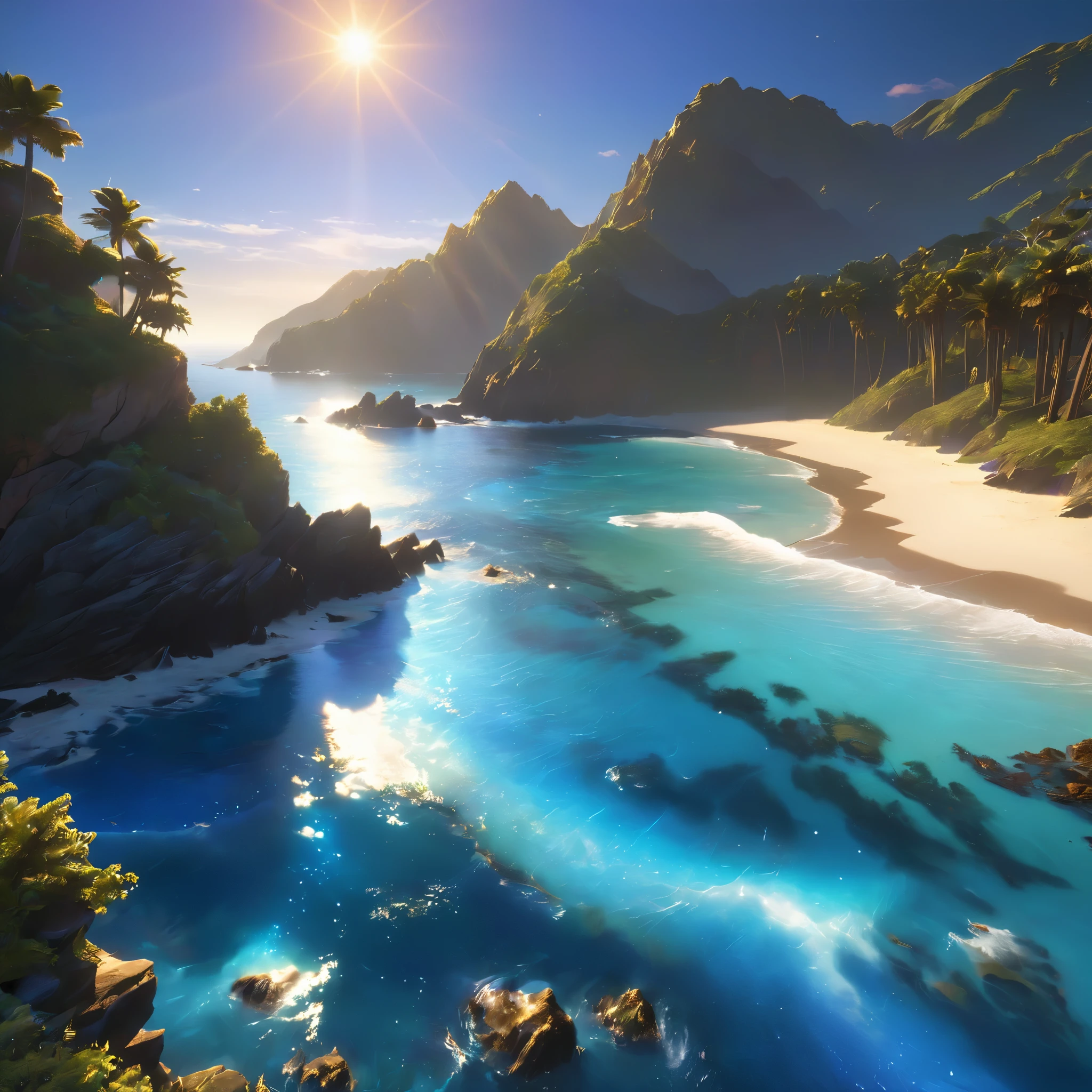 letitfourche,Coast glow blue,The wonderful blue coast,magical light,concept art,Depth of Field,original photo,Practical,Movie Lighting,Soft shadows,Clear focus,Fractal,rich and colorful,Depth of Field,best quality,16k resolution,Bright colors,Volumetric Lighting