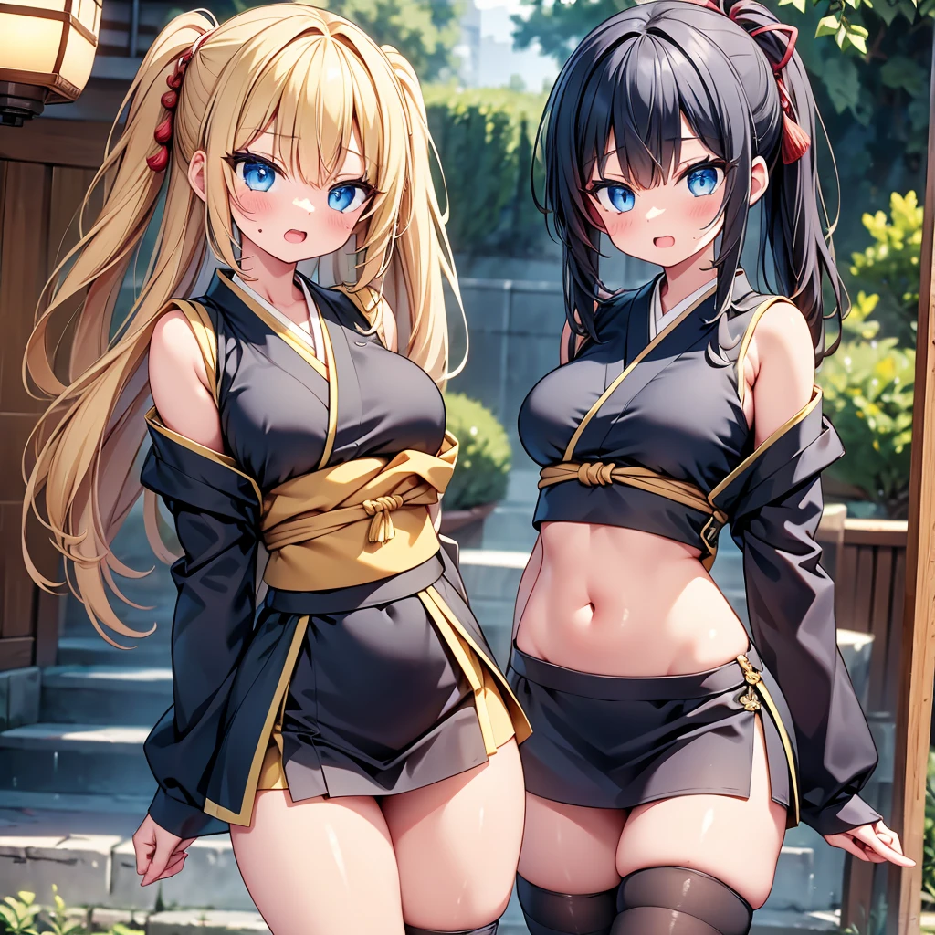 (cute eyes:1.2), (sparkling eyes:1.2), highest quality,wonderful,finely,extremely detailed CG Unity 8K wallpaper, (Stand in line:1.2), (3 girls, clothed), (japanese ninja:1.3), (midriff peek:1.1), (midium breasts), (open mouth:1.1), (long tongue:1.1), (mouth drool:1.1), (black stockings:1.1),(Thighs:1.2),(Waistline:1.2)