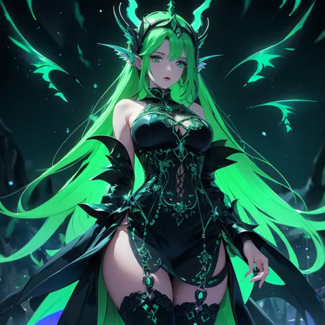 a cartoon drawing of a woman with green hair and black pants, eldritch goddess, colorful muscular eldritch, monstergirl, eldritc...