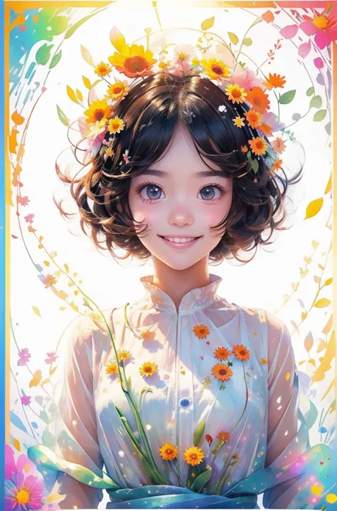 (masterpiece、highest quality、highest quality、beautiful and beautiful:1.2)、(good anatomy:1.5)、calendula色ヘアの少女の絵、white cute costum...