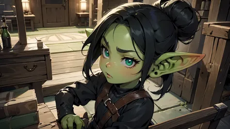 Best god quality, detailed, perfect anatomy, little goblin girl, goblin in thief outfit, rouge, night, house, it is night time, ...