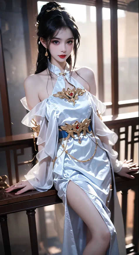 yinziping,china dress, Song Theme, Drawstring, Pipe top, ((Bare shoulders)), ((Full breasts)), ((The skirt is short)), ((Sexy le...