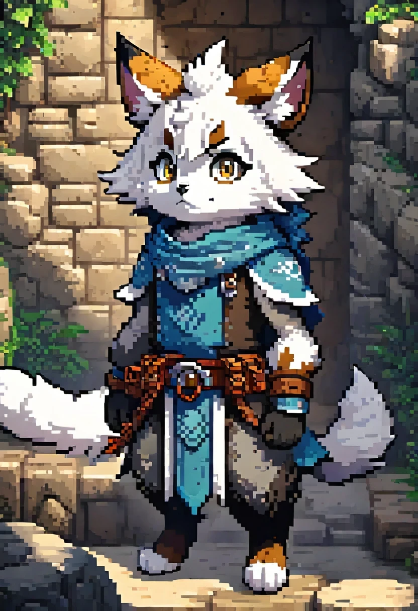 highres, absurdres(highly detailed beautiful face and eyes)perfect anatomy(kemono, furry anthro)(super handsome boy, solo, single)good lighting, cinematic shadow, detailed background, User Interface of Action game, dots game, pixel art, dungeon, Crisis, assorted poses, assorted expression, full body, sound effects, motion blur,