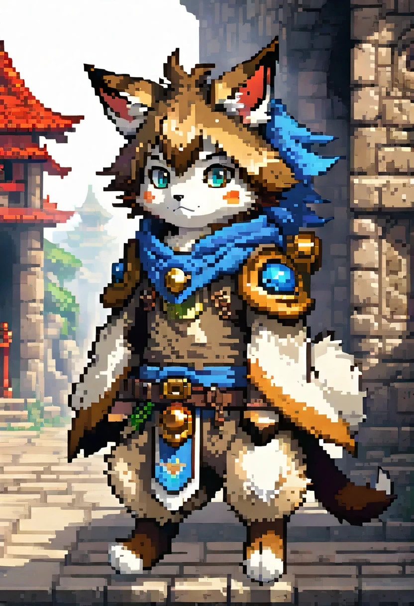 highres, absurdres(highly detailed beautiful face and eyes)perfect anatomy(kemono, furry anthro)(super handsome boy, solo, single)good lighting, cinematic shadow, detailed background, User Interface of Action game, dots game, pixel art, dungeon, Crisis, assorted poses, assorted expression, full body, sound effects, motion blur,