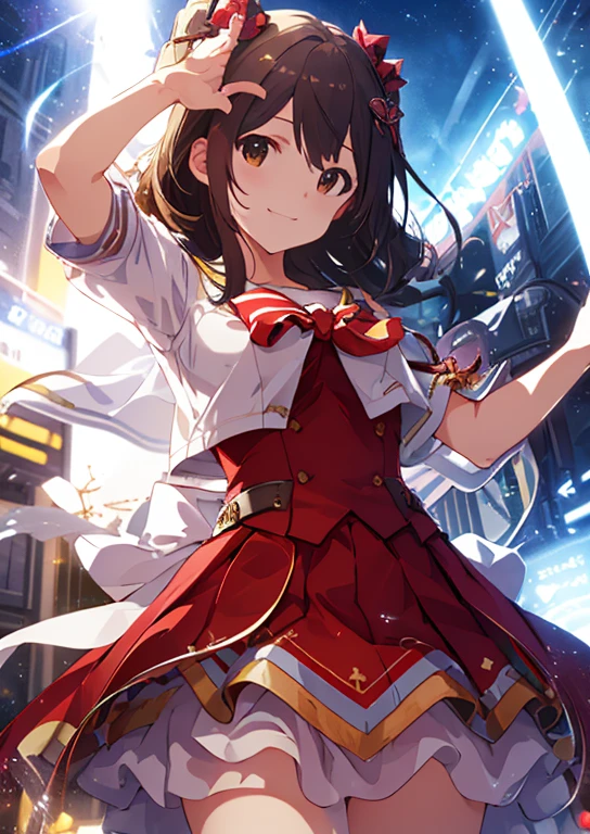  (Idol Master), (highest quality, 8k, masterpiece, Very detailed:1.4), (Lens flare, Particles of light, Shine), Big Breasts, smile, Open your mouth, masterpiece, highest quality, Very detailed, High resolution, Very detailedなCG, masterpiece, Official Art, From below,  Perfect body, Red Check Skirt, Sailor suit, Night Park