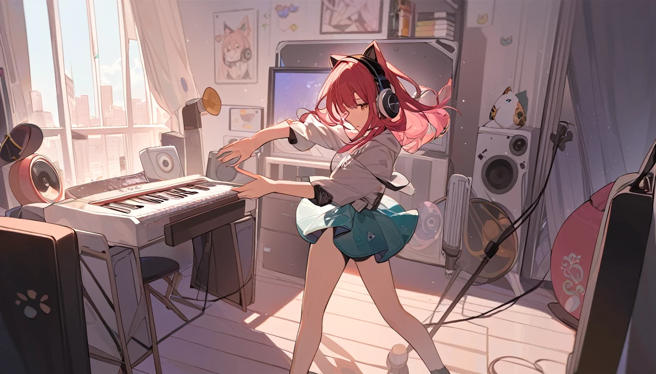 A girl dancing solo with headphones on in her room - "Solo jam session",chat ear