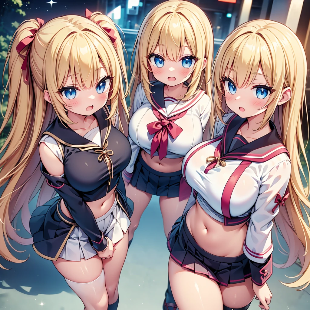 (cute eyes:1.2), (sparkling eyes:1.2), highest quality,wonderful,finely,extremely detailed CG Unity 8K wallpaper, (Stand in line:1.2), (3 girls, cute eyes, japanese miko, clothed), (huge breasts), (Underboob:1.1), (midriff peek:1.2), (open mouth:1.1), (long tongue:1.1), (mouth drool:1.1), (black stockings:1.1),(Thighs:1.1),(Waistline:1.1)