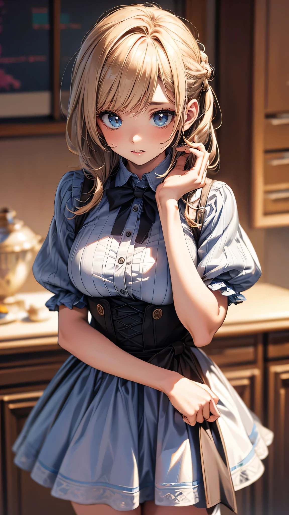 looking at viewer,high school girl,leaning forward,(random cute clothes),(random Lively pose),(Thin type),(large breasts),(random hairstyle),(Highest image quality, (8K), Ultra-realistic, Best Quality, High quality, High Definition, high quality texture, high detailing, Beautiful detailed, fine detailed, extremely details CG, Detailed texture, realistic representation of face, masterpiece, presence)