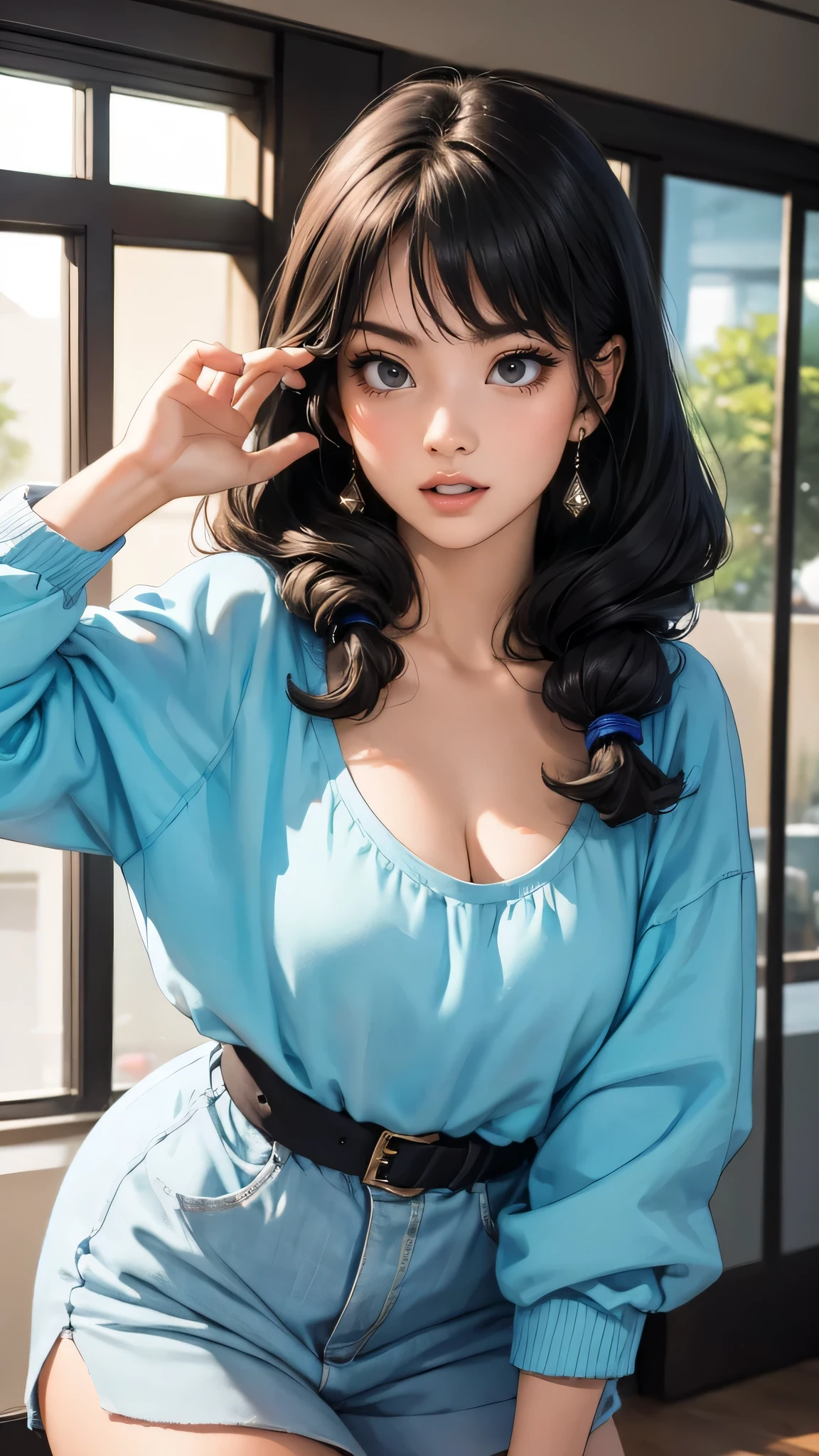 looking at viewer,high school girl,leaning forward,(random cute clothes),(random Lively pose),(Thin type),(large breasts),(random hairstyle),(Highest image quality, (8K), Ultra-realistic, Best Quality, High quality, High Definition, high quality texture, high detailing, Beautiful detailed, fine detailed, extremely details CG, Detailed texture, realistic representation of face, masterpiece, presence)