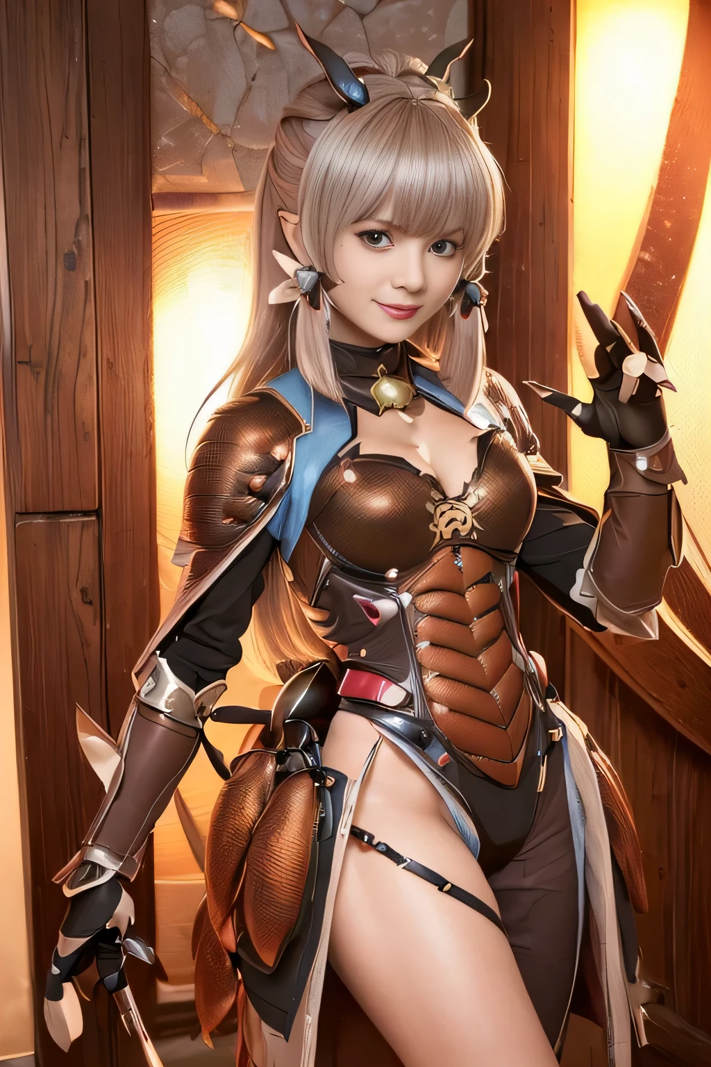 (high resolution,masterpiece,best quality,extremely detailed CG, anime, official art:1.4), realistic, photo, amazing fine details, all intricate, gloss and shiny,awesome many layers, 8k wall paper, 3d, sketch, kawaii, illustration,( solo:1.4), perfect female proportion,villainess, (fusion of dark brown cockroach and lady:1.4), (brown cockroach form lady:1.2), (brown cockroach lady:1.2), (fusion:1.2), (solo:1.4), (evil smile:1.2), muscular, abs, (cockroach brown exoskeleton bio insect suit:1.4), (cockroach brown exoskeleton bio insect armor:1.2), (brown transparency cockroach wing:1.4), (brown cockroach antennae:1.3),