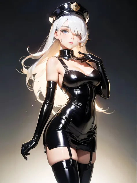 ((Best quality)), ((masterpiece)), (detailed), perfect face, (latex corset with white fabric on the chest), (latex clothes), ((l...
