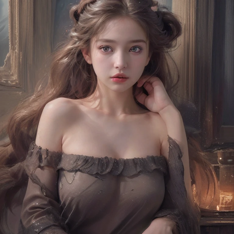 highest quality, masterpiece, Ultra-high resolution, (Realistic:1.4), RAW Photos, One girl, Off the shoulder, In the Dark, Deep Shadow, Modest, Cold Light , Upper Body