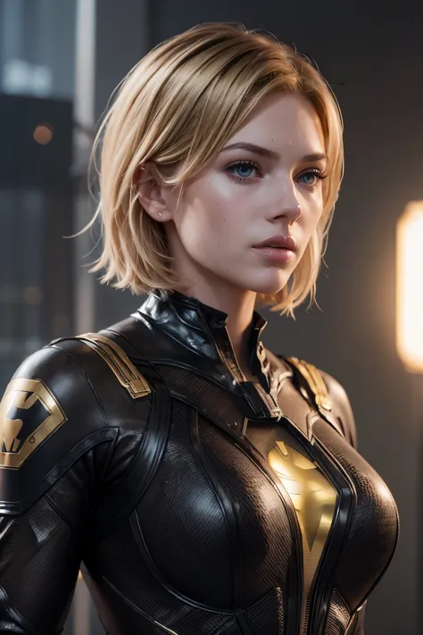Bust ((Half-body)) hyperrealistic masterpiece, Superhero girl ((black)) in an extremely detailed technological plugsuit, cinemat...