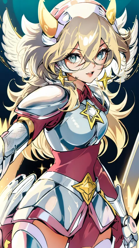 Rosalina wearing pegasus armor from CDZ, Pegasus armor from Saint Seiya, white armor, Rosalina perfect face, perfect pegasus arm...