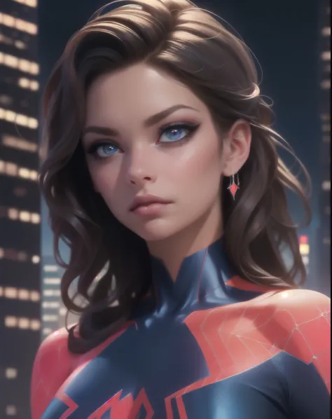 (best quality,ultra-detailed,realistic:1.37),portraits,spiderwoman,beautiful detailed eyes,beautiful detailed lips,extremely det...