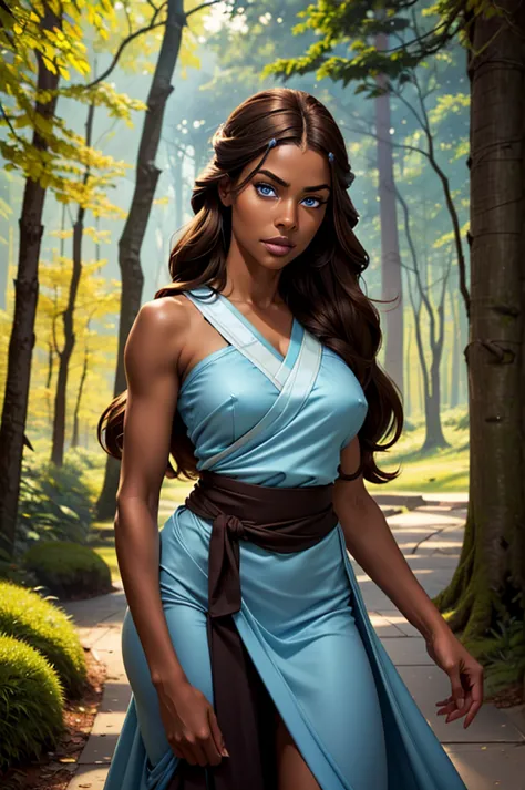 ((ultra quality)), ((masterpiece)), Katara, ((brown-haired long hair)), (Beautiful face), (beautiful female lips), (), charming,...