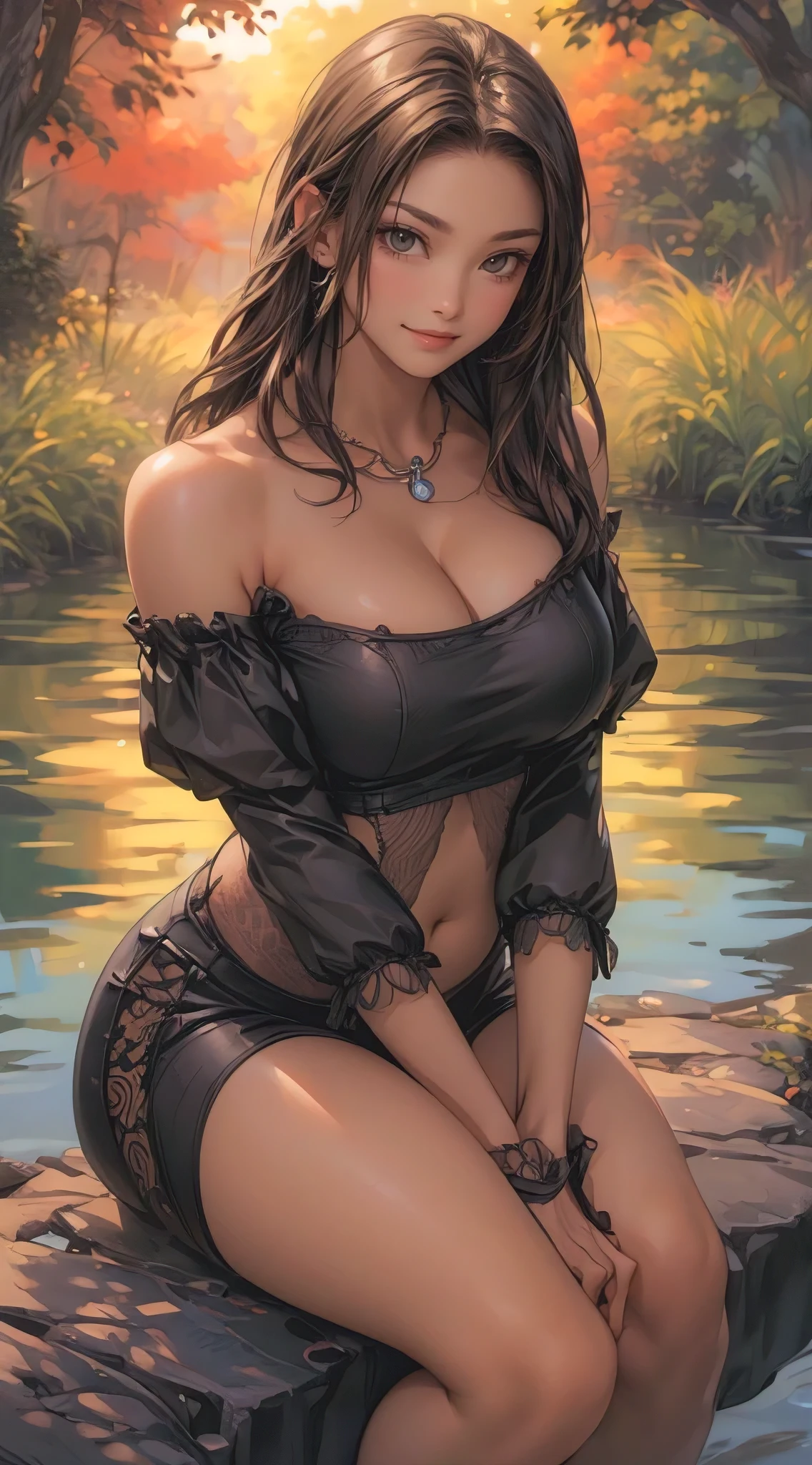(best quality,4k,8k,highres,masterpiece:1.2),ultra-detailed,(realistic,photorealistic,photo-realistic:1.37), illustration by artgerm and gerald brom, attractive woman, perfect body, huge breasts, hyperfeminine curves, cute and playful pose, vibrant, emotive expressions