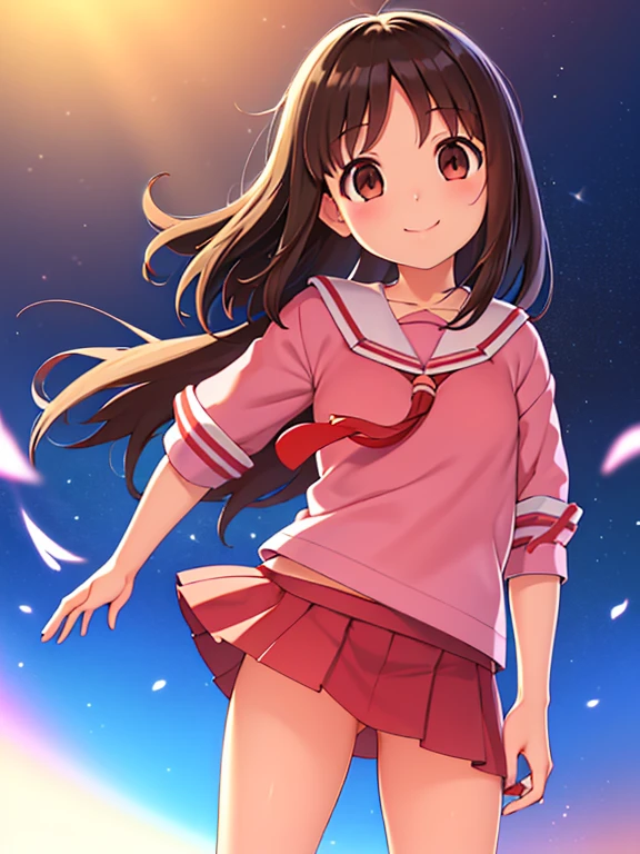 (Obra maestra, mejor calidad:1.2),illustration,8k,High Definition,1 chica,solo,tiro de vaquero, (((Obra maestra))),(((mejor calidad))),(((extremadamente detallado))), illustration, 1 chica, Azumanga Daioh, kasuga ayumu, Azumanga Daioh's , cuello marinero, , serafuku, sonrisa, Serafuku rosa, boca abierta solo, vivid color, Brillante, (By the chestnut),(Brown eyes), cuerpo completo, descalzo, volumetric lighting, ojos multicolores, ojos detallados, hiper detallado, light sonrisa, Muy detallado, hermoso, small details, ultra detallado, mejor calidad, intrincado, 4k, 8k, tendencia en artstation, buena anatomia, hermoso lighting, premiado, small breasts, al aire libre