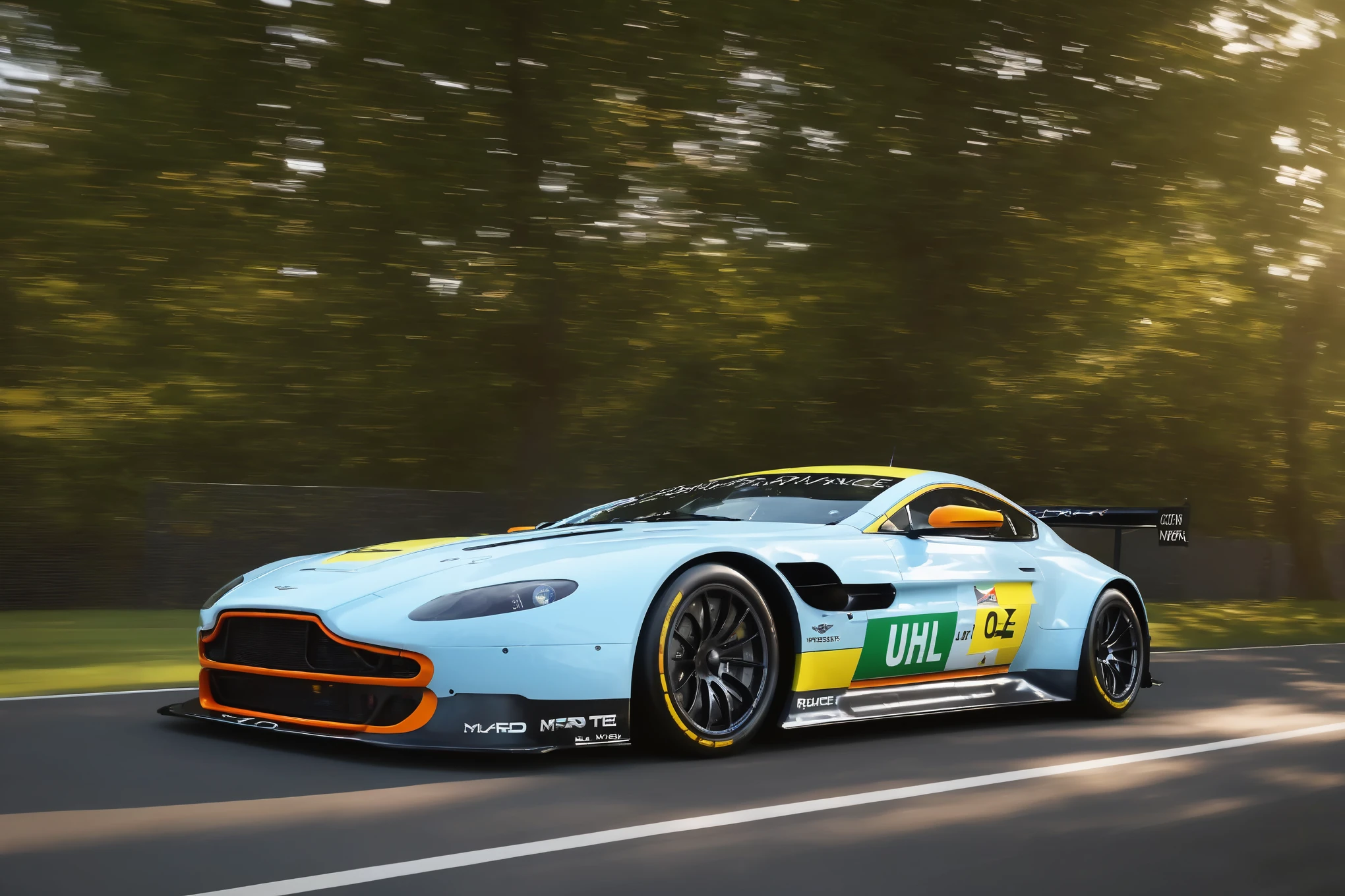 masterpiece, best quality, aston martin v8 vantage amr gte, le mans race track, in motion, full specular sharpened 3D, HDR, UHD, vivid colors, occlusion, masterpiece, panorama, super detail, accurate, best quality, 16K, ultra-super quality, ultra-photo realistic detail, utltra-high nanite atmospheric lighting, ultra-high detailed reflections, very far shot, ultra-wide angle, 4D composite mapping, ultra-high 3D depth mapping quality, ultra-high render quality, OLED, dynamic rich shadows, ultra-high realistic graphics, HDR, (very far shot), ultra-high background detail, god rays, backlighting