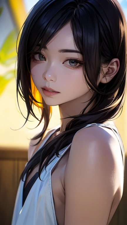 (hig彼st quality、8k、32k、masterpiece)、(Realistic)、(Realistic:1.2)、(High resolution)、Very detailed、Very beautiful face and eyes、1 girl、Delicate body、(hig彼st quality、Attention to detail、Rich skin detail)、(hig彼st quality、8k、Oil paint:1.2)、Very detailed、(Realistic、Realistic:1.37)、Bright colors、Full Body Shot、((Small eyes))