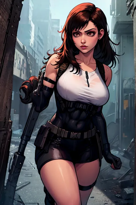 Tifa Lockhart reimagined as a female solide snake frome metal gear solid 