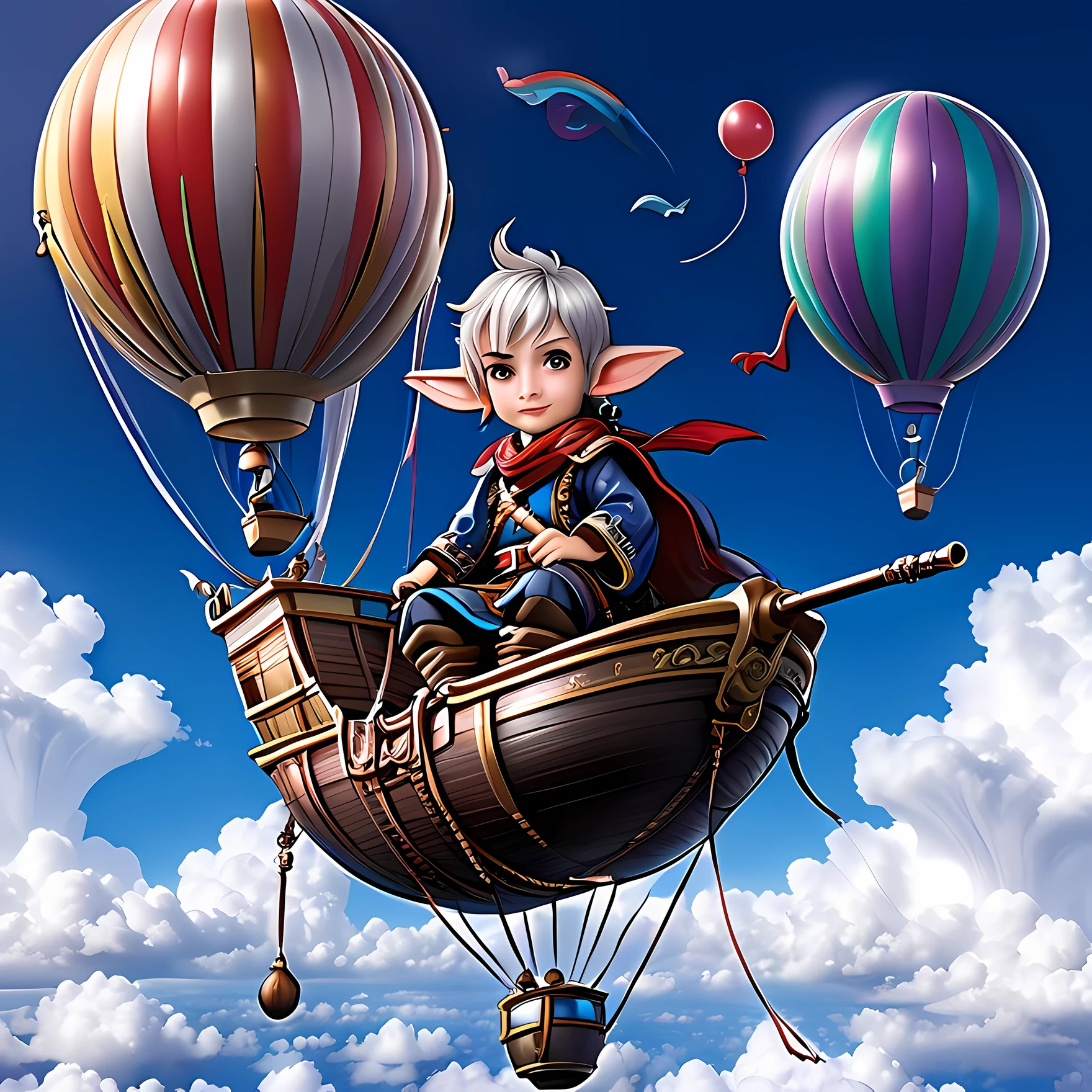 Ein kleinwüchsiger Samurai-Cowboy-Prinz, der den Himmel in seinem Ballonschiff erkundet. Obwohl er ziemlich klein ist, und jugendlich aussehend. Da er ein Elf ist, ist er über tausend Jahre alt. Er ist auch attraktiv 