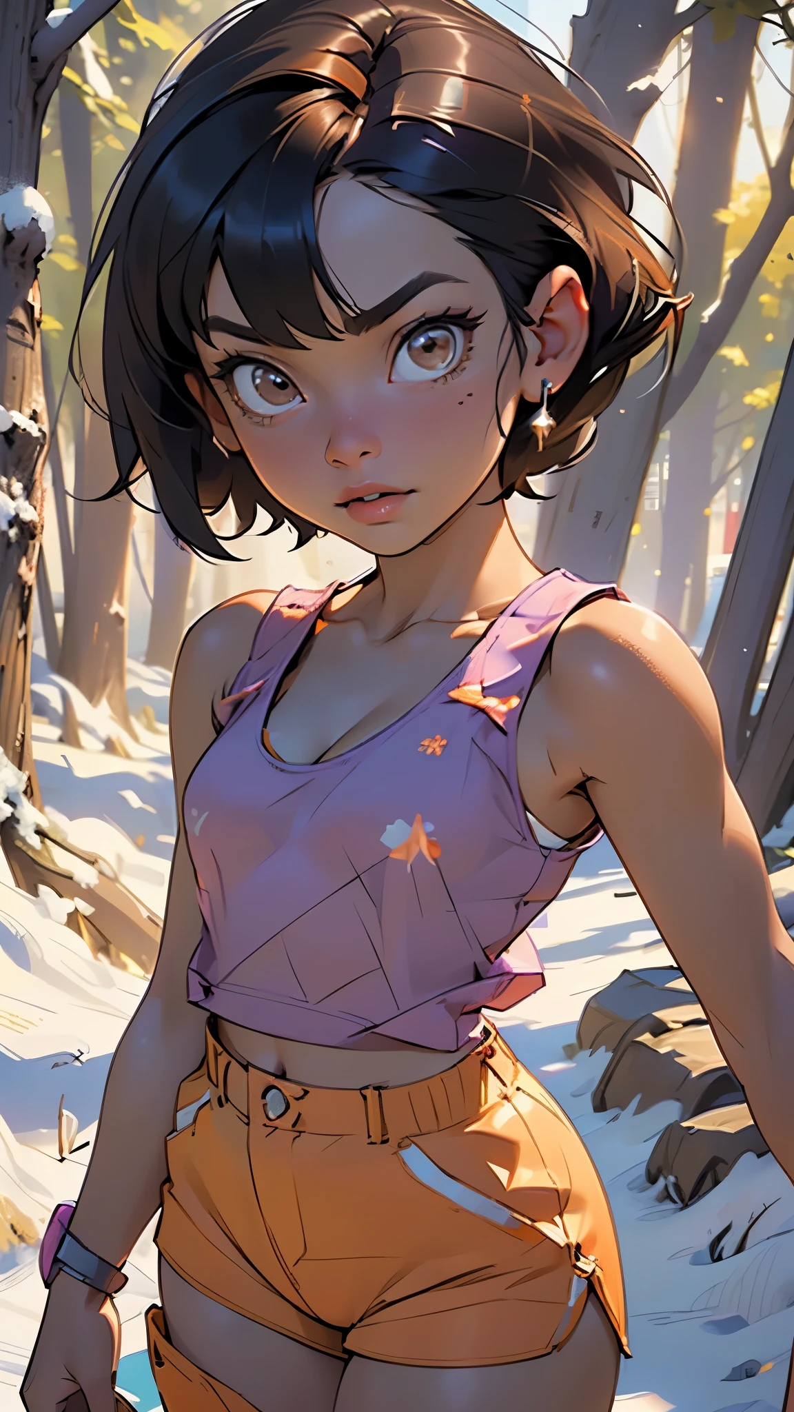 A close up of a cartoon girl in a short skirt and top - SeaArt AI